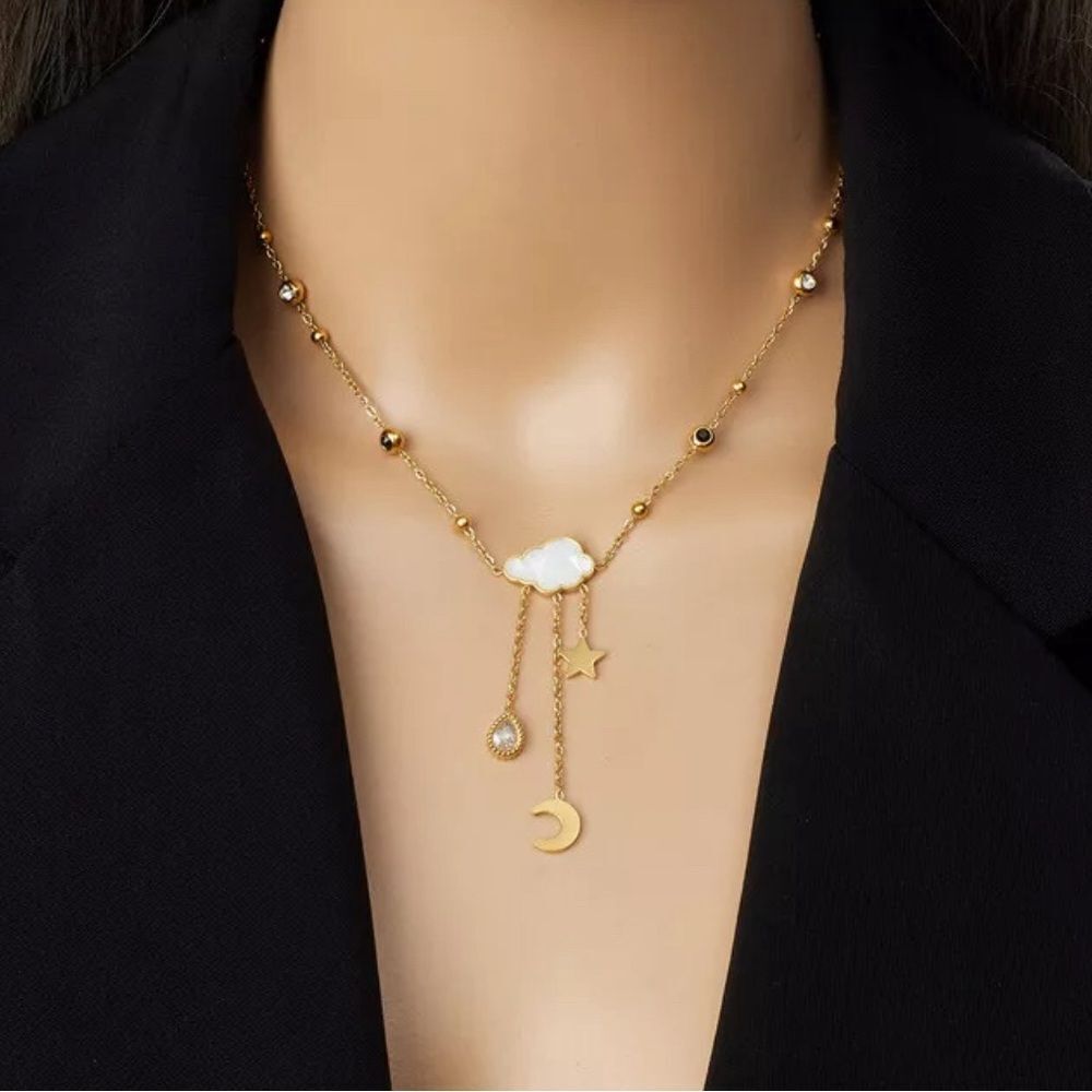 Anthropologie Gold Cloud, Moon & Star Dangle Necklace